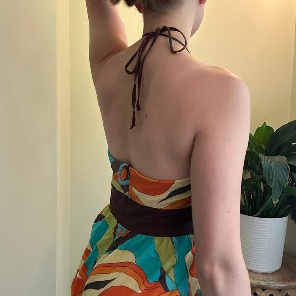 Vintage mod vibrant eyeshadow halter neck dress with pockets size 9 - Picture 3 of 6